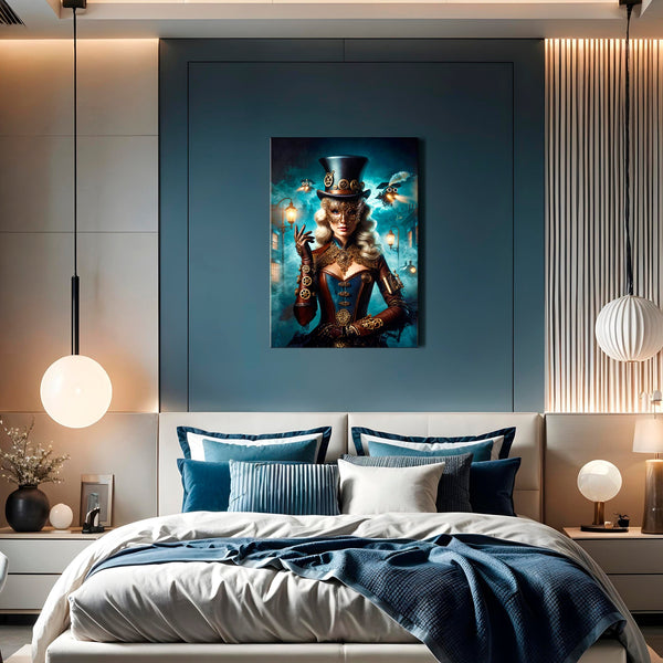 The Gearsmith’s Muse: A Bold Beauty in Blue and Bronze