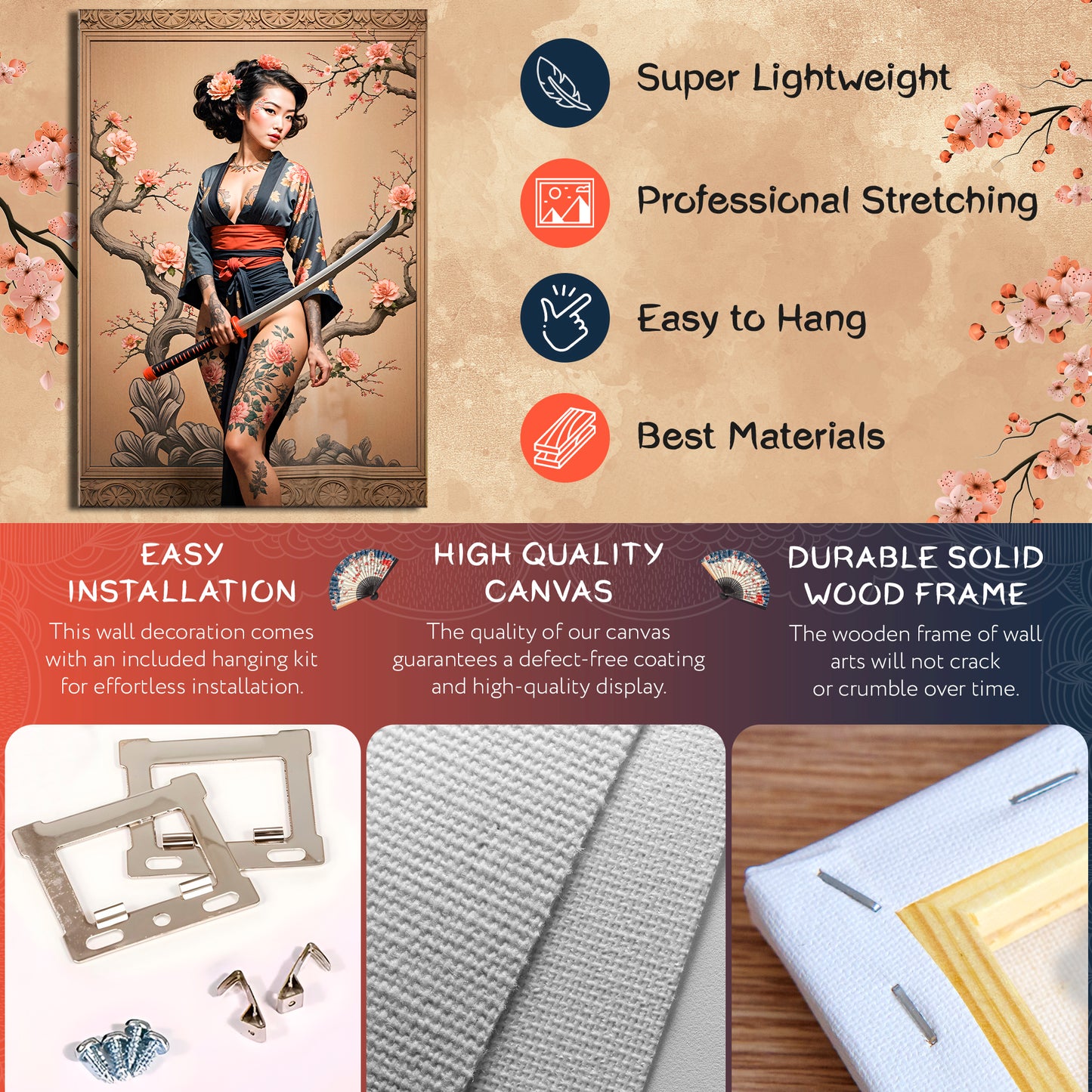 Tattooed Sakura Warrior - Elegant Geisha Katana Canvas Print