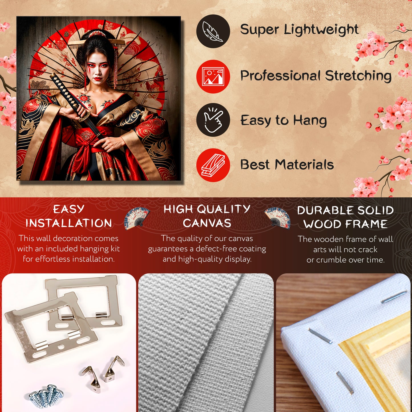 Intense Bloom Warrior - Geisha with Katana and Umbrella Canvas Print