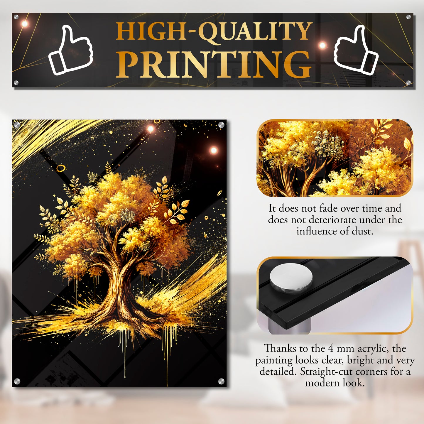 Tree of Abundance – Golden Abstract Nature Acrylic Print