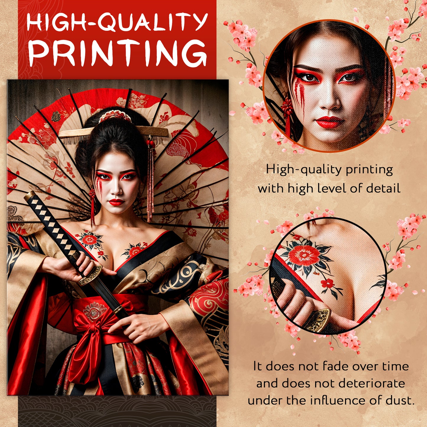 Intense Bloom Warrior - Geisha with Katana and Umbrella Canvas Print