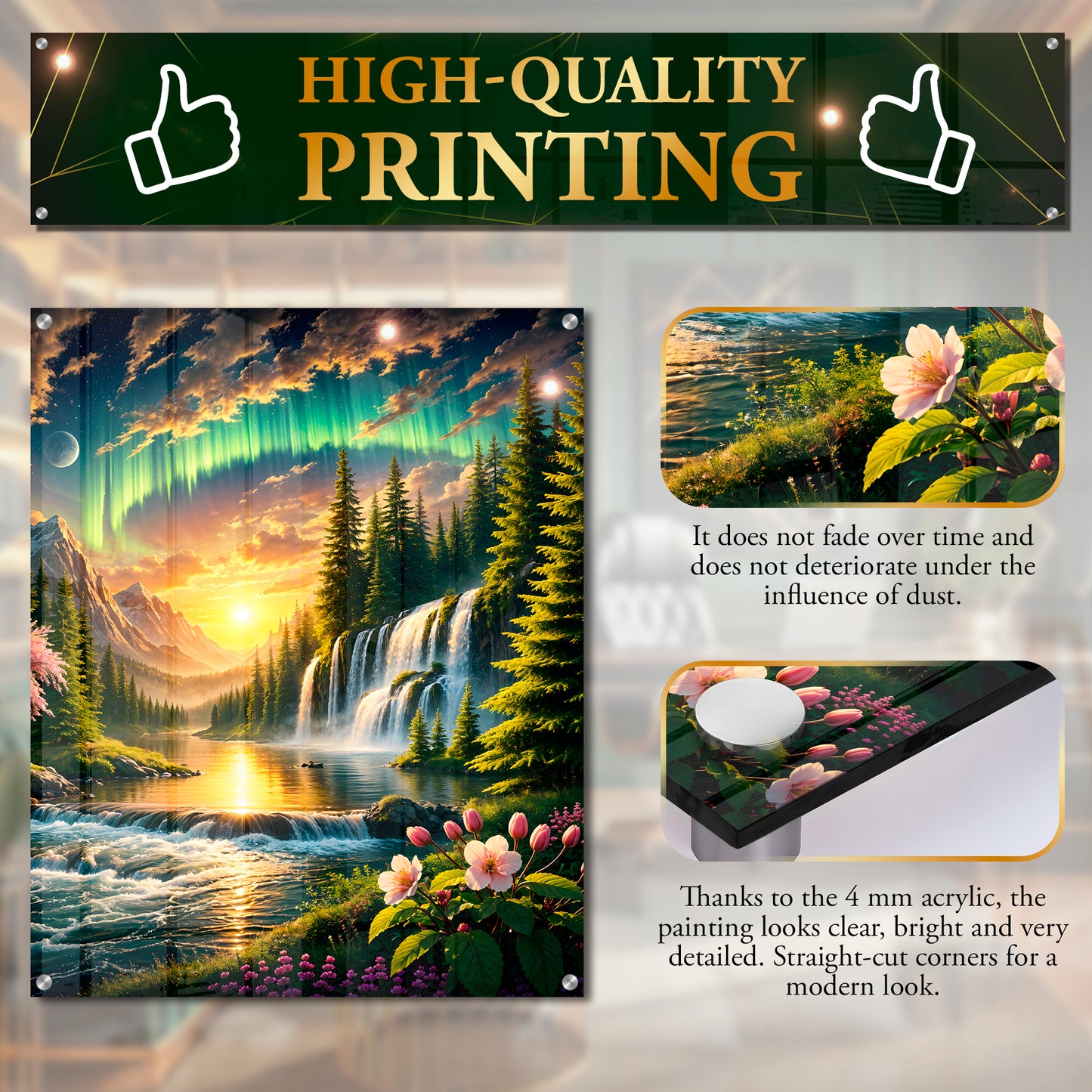 Aurora Falls – Mystic Sunset & Northern Lights Landscape Acrylic Print