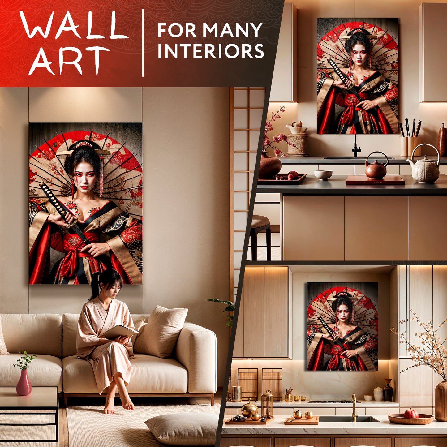 Intense Bloom Warrior - Geisha with Katana and Umbrella Canvas Print