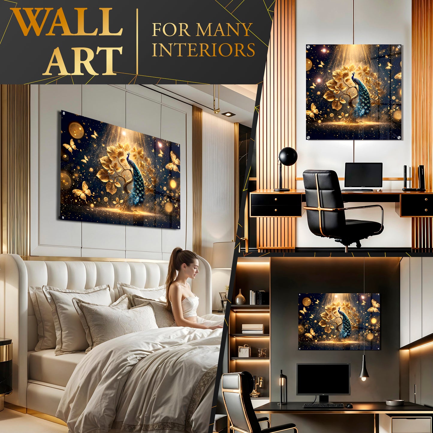 Golden Majesty – Peacock and Enchanted Tree Acrylic Print