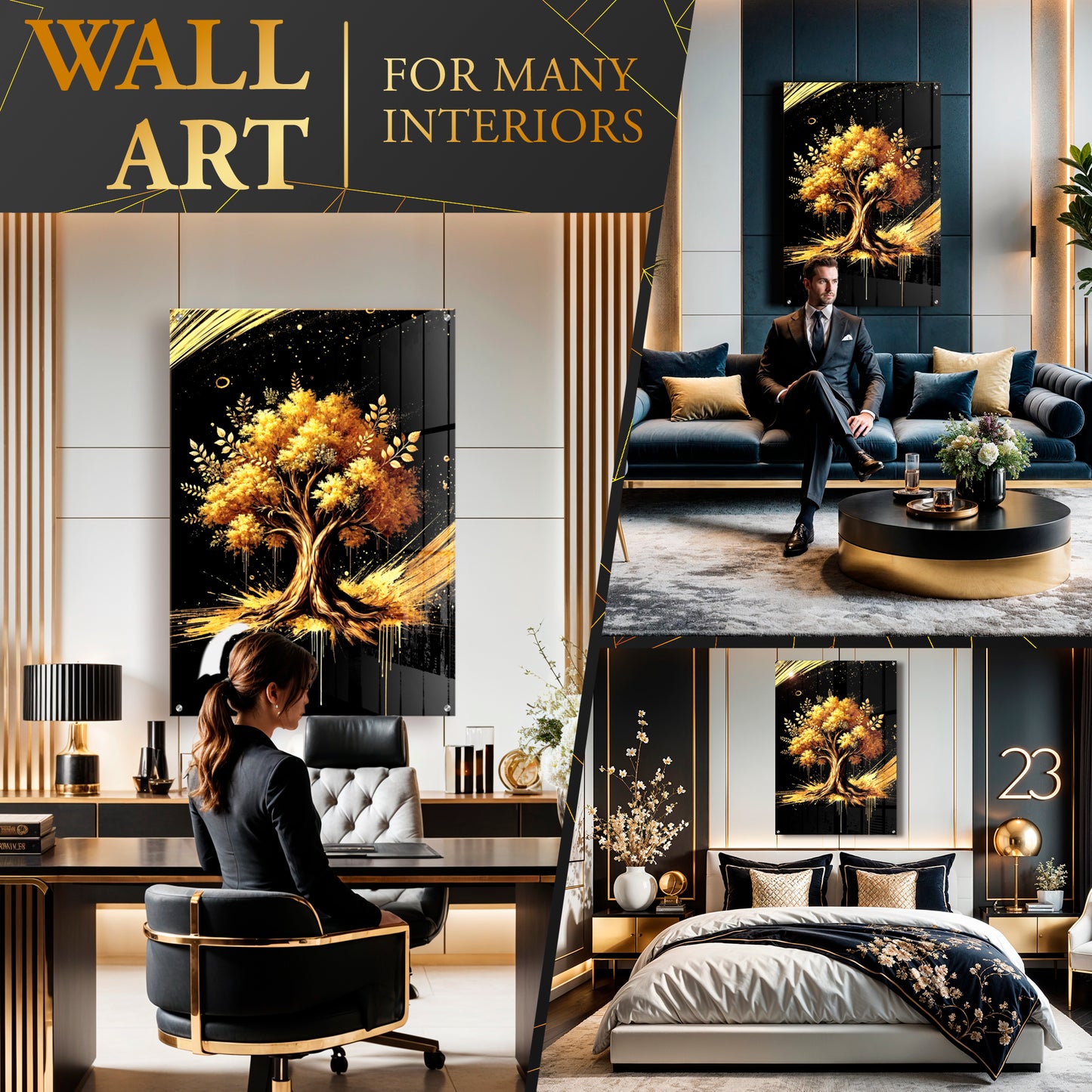 Tree of Abundance – Golden Abstract Nature Acrylic Print