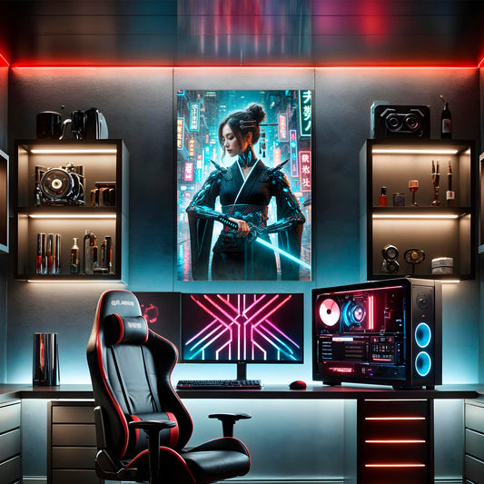Neon Blade Geisha - Cyberpunk Warrior Canvas Print