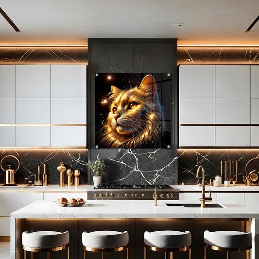 Golden Gaze – Luminous Feline Acrylic Print