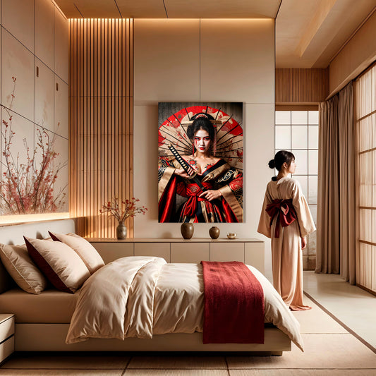 Intense Bloom Warrior - Geisha with Katana and Umbrella Canvas Print