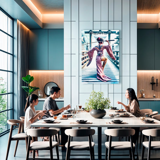 Snowfall Warrior - Elegant Geisha Katana Canvas Print