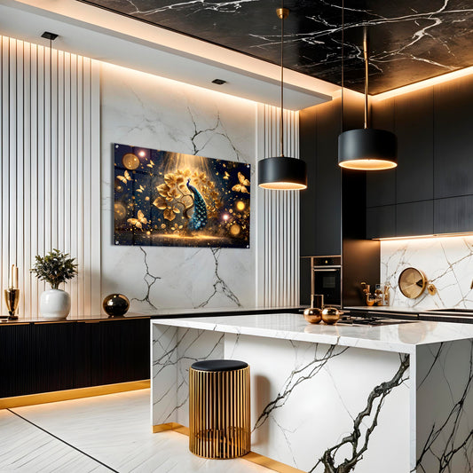 Golden Majesty – Peacock and Enchanted Tree Acrylic Print