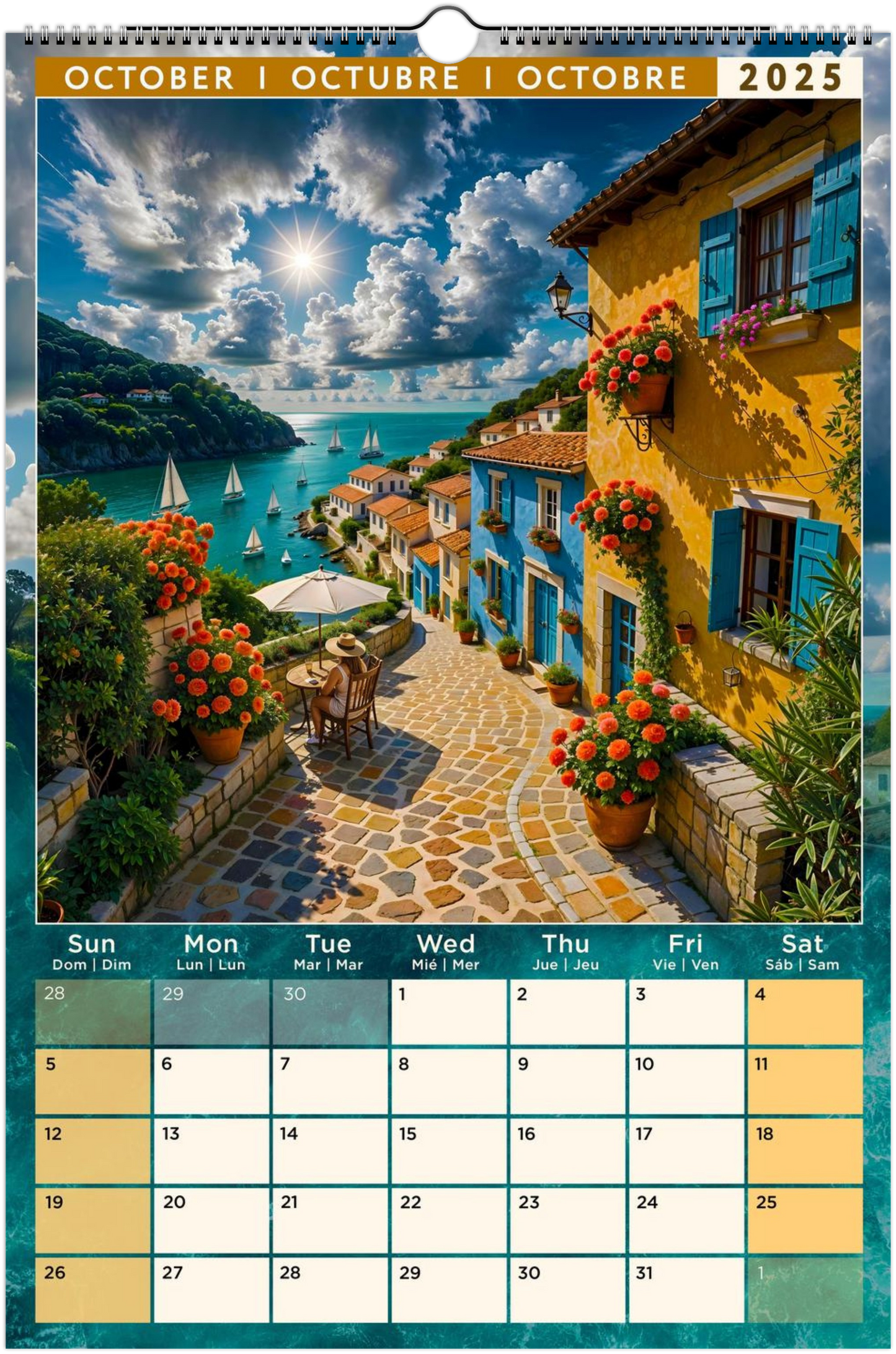 Mediterranean Coastal Full Year Wall calendars 2025 Azure Dreams (US & CA)