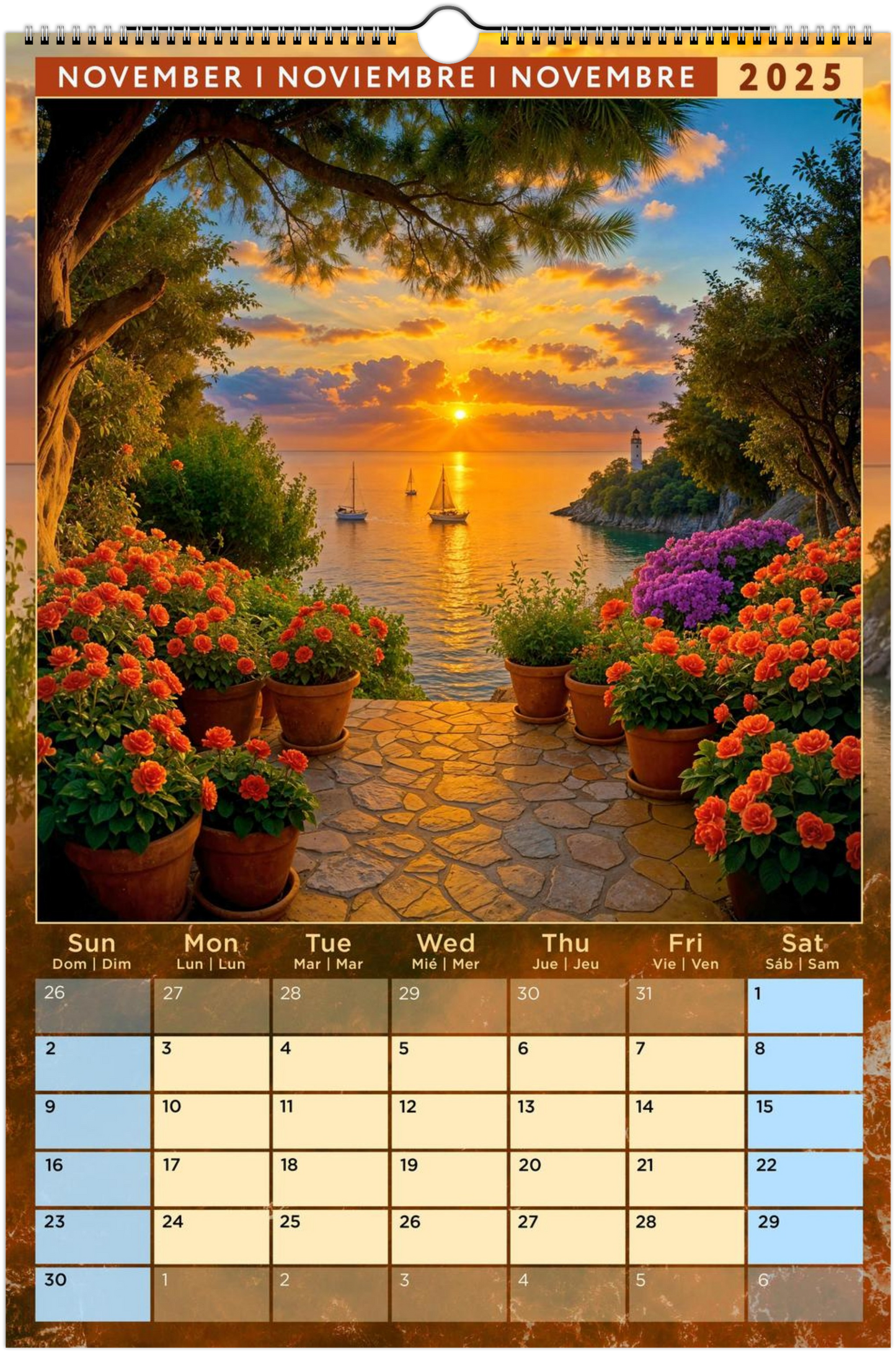Mediterranean Coastal Full Year Wall calendars 2025 Azure Dreams (US & CA)