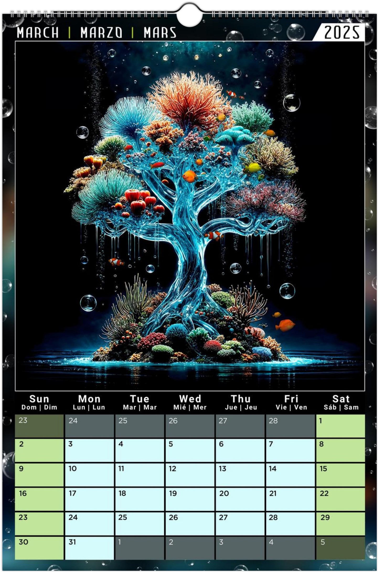Water Pure Depth Full Year Wall Calendar 2025 (US & CA)