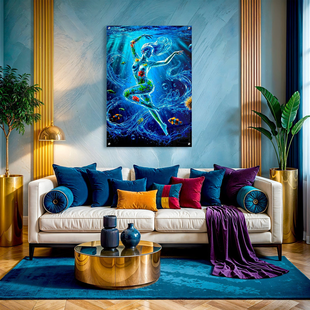 Ethereal Naked Water Woman Acrylic Print Underwater Fantasy Wall Art Home Decor