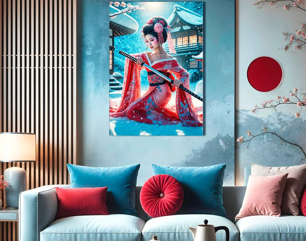 Snowfall and Strength: The Geisha in Red