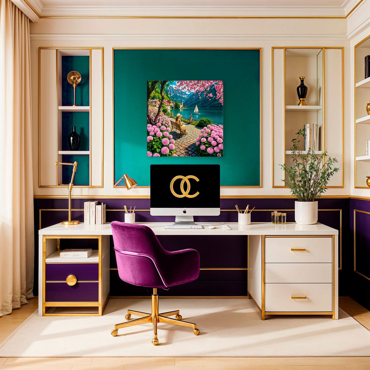 Alpine Blossoms: Lakeside Serenity Canvas for Mindful Living