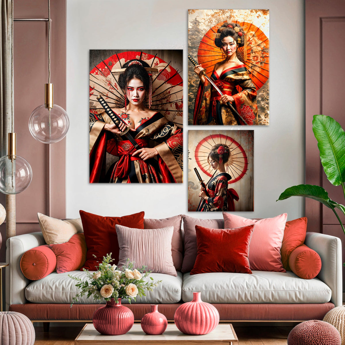 A Dialogue in Silence and Steel: Three Geisha Canvases in Conversation