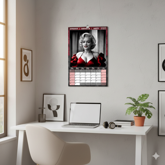 August Elegance: The Crimson Muse of the Marilyn Monroe Wall Calendar 2026