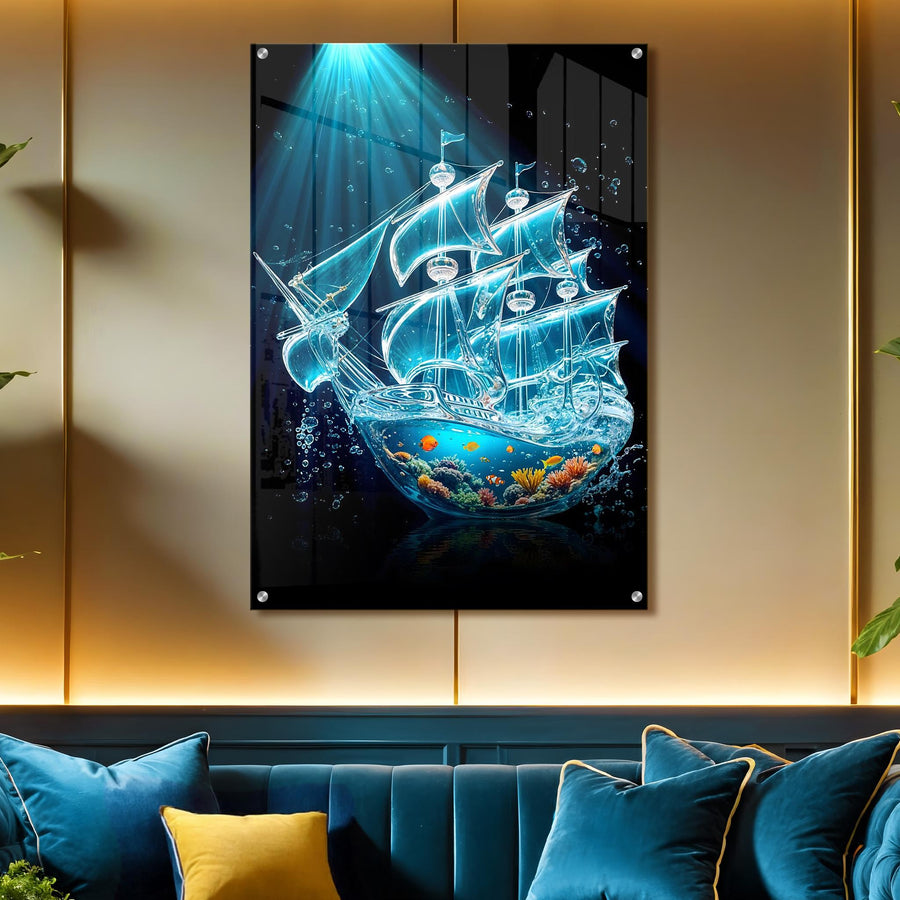 Underwater Fantasy Blue Acrylic Wall Art – Glass Pirate Ship