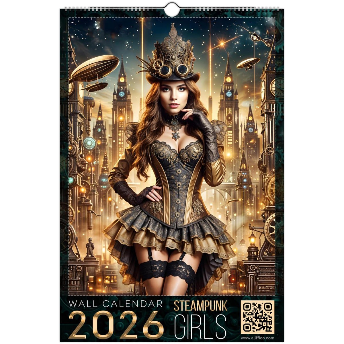 Calendario de pared 2026 de relojería victoriana – chicas Steampunk encantadoras