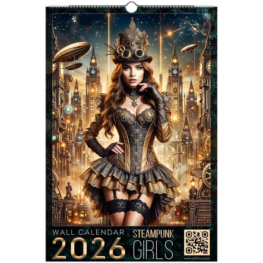 Victorian Clockwork Wall Calendar 2026 – Enchanting Steampunk Girls