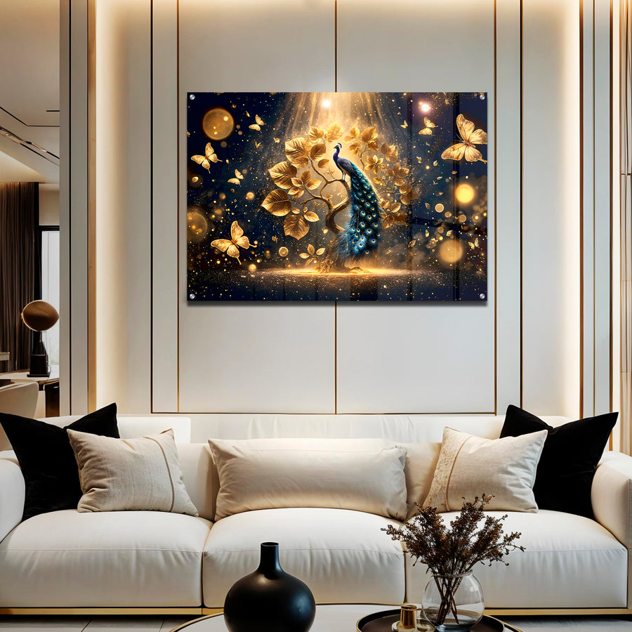 Gold Peacock Acrylic Wall Art – Golden Majesty