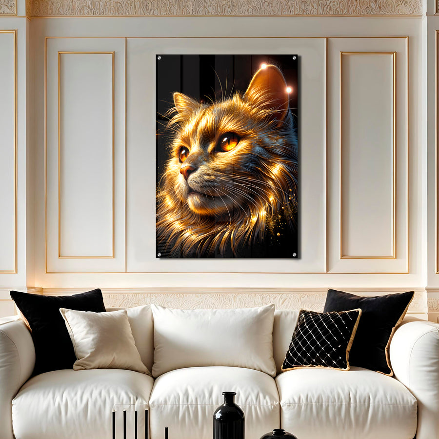 Gold Cat Portrait Acrylic Wall Art – Golden Gaze