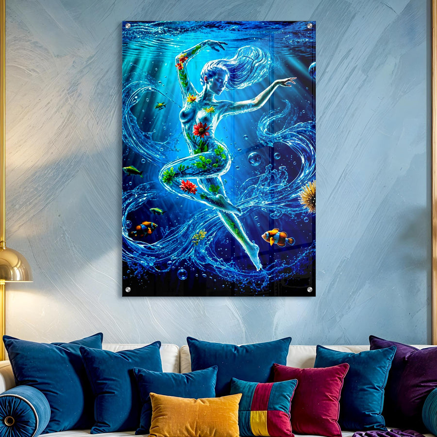 Nude Underwater Figure Acrylic Wall Art – Ethereal Water Woman