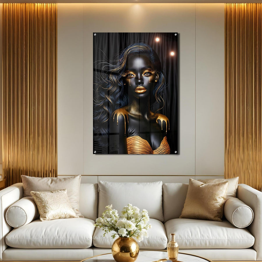 Black & Gold Portrait Acrylic Wall Art – Opulent Woman