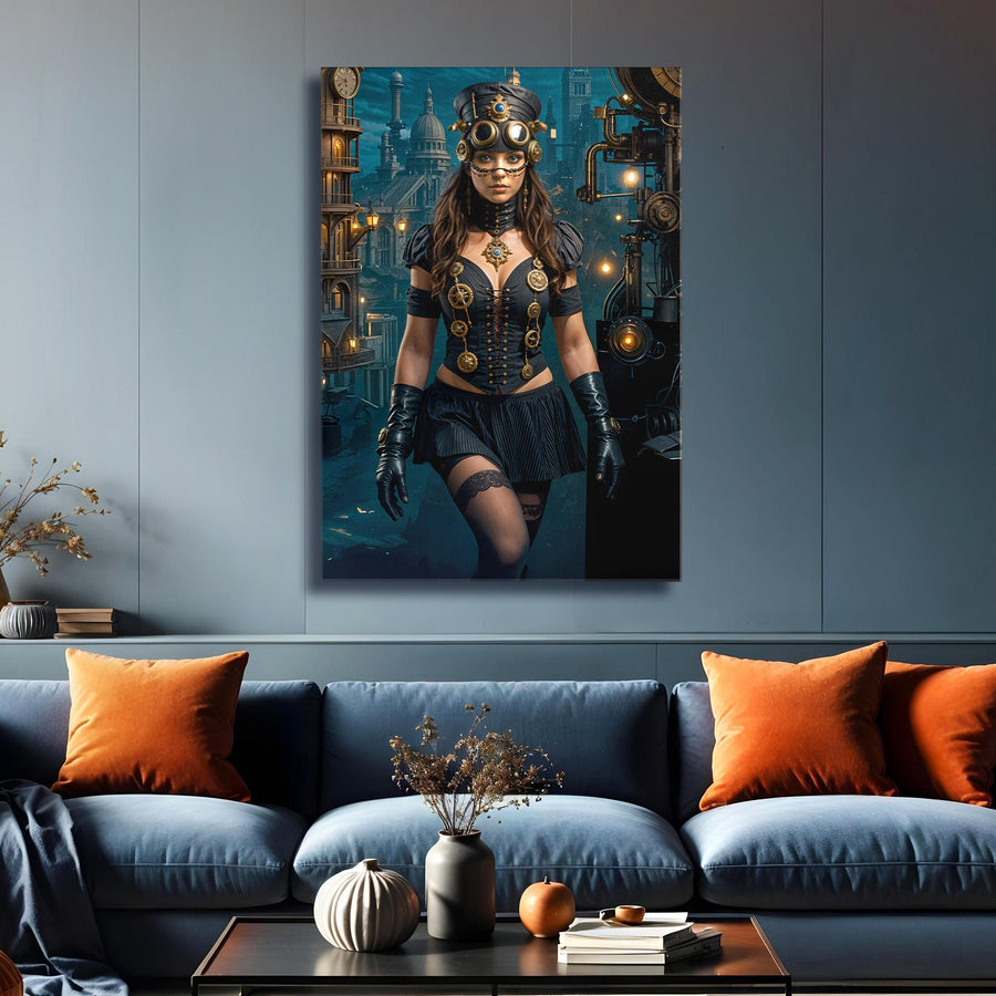 Steampunk Blue Canvas Wall Art – Midnight Mechanist