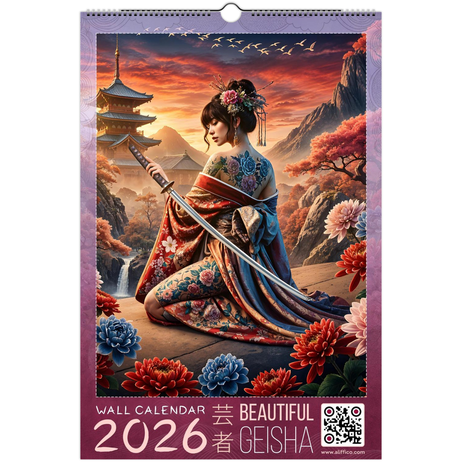 Japanese Kimono Wall Calendar 2026 – Beautiful Geisha