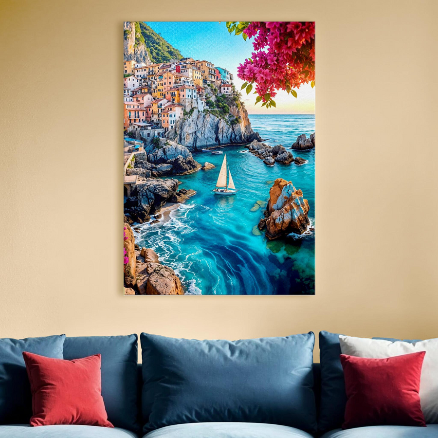 Italian Coastal Village Cliffside Canvas Wall Art