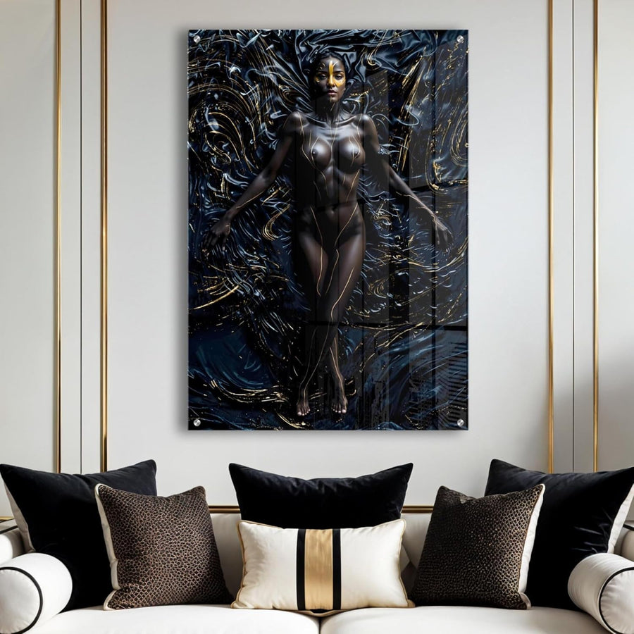 Gold Abstract Figure Acrylic Wall Art – Black Girl in Liquid
