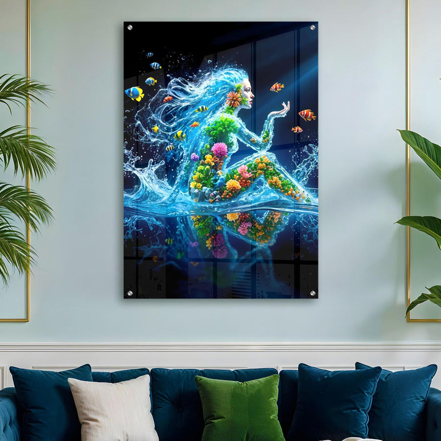 Underwater Woman & Fish Acrylic Wall Art