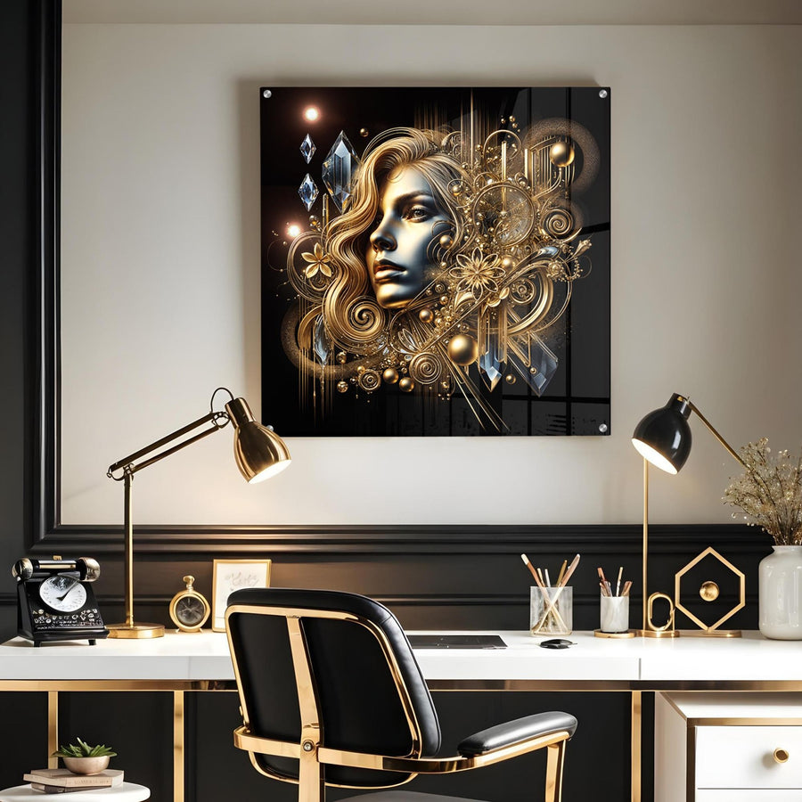 Gold Abstract Portrait Acrylic Wall Art – Golden Goddess