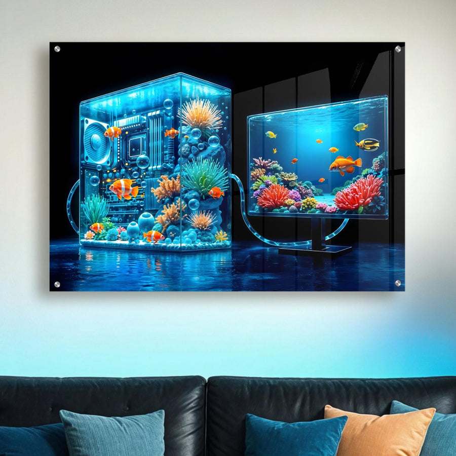 Futuristic Aquarium Blue Acrylic Wall Art