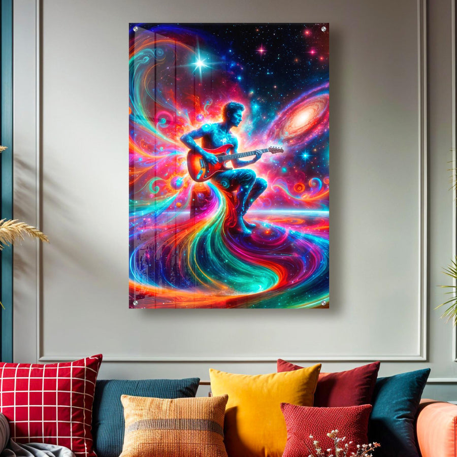 Rainbow Galaxy Music Acrylic Wall Art – Vibrant Space Guitar