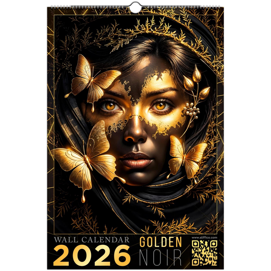 Black & Gold Portrait Wall Calendar 2026 – Golden Noir