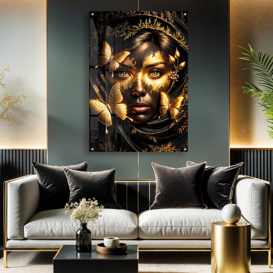 Gold Abstract Portrait Acrylic Wall Art – Golden Veil