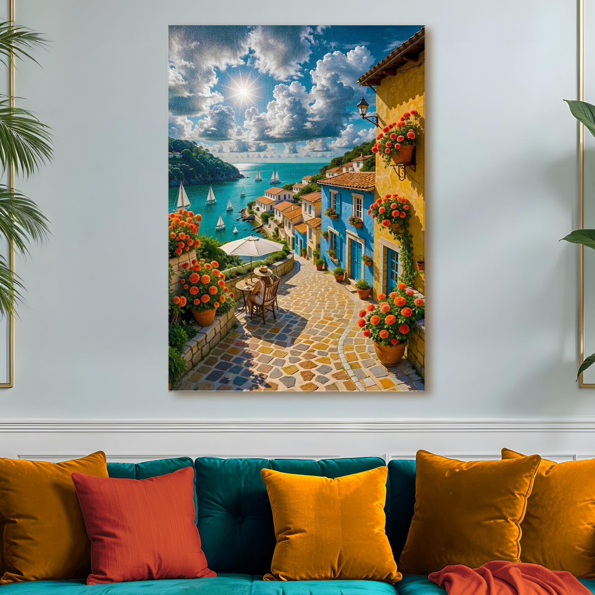 Italian Coast Village Canvas Wall Art canvas wall art print in a styled room