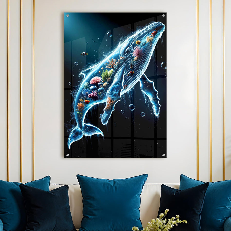 Underwater Marine Blue Acrylic Wall Art – Luminous Coral Whale