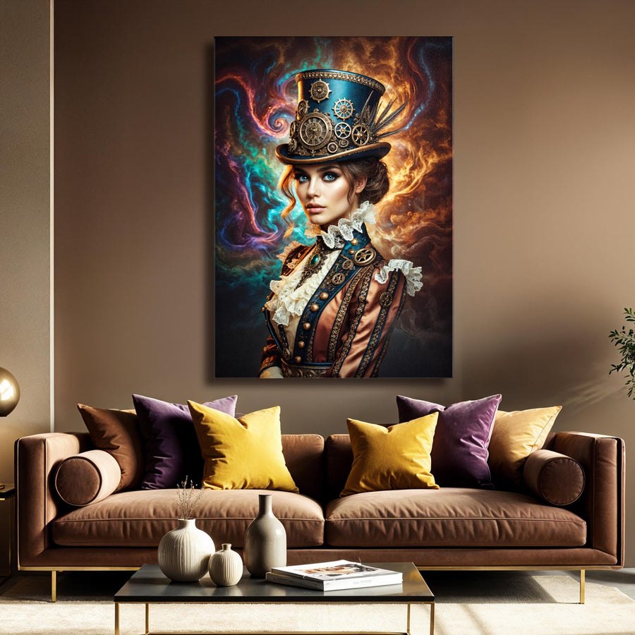 Steampunk Fantasy Canvas Wall Art – Mistress of Time and Fire