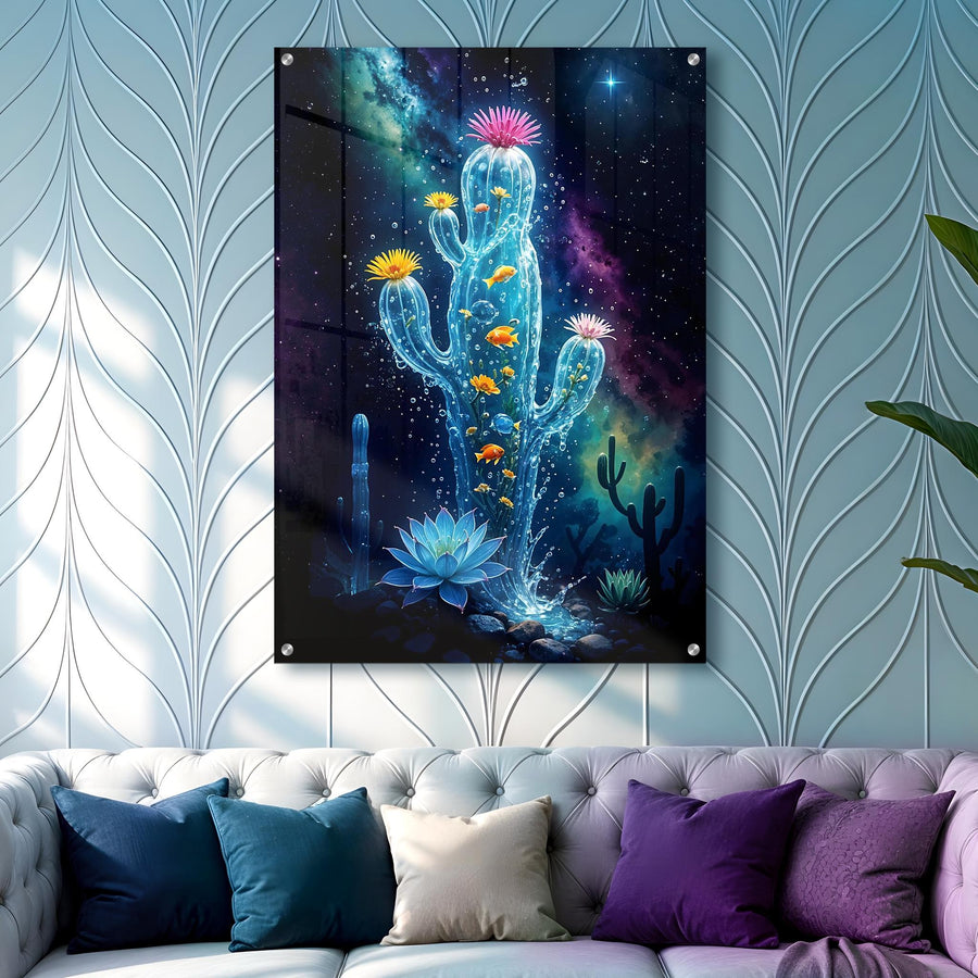 Underwater Desert Blue Acrylic Wall Art – Cosmic Water Cactus