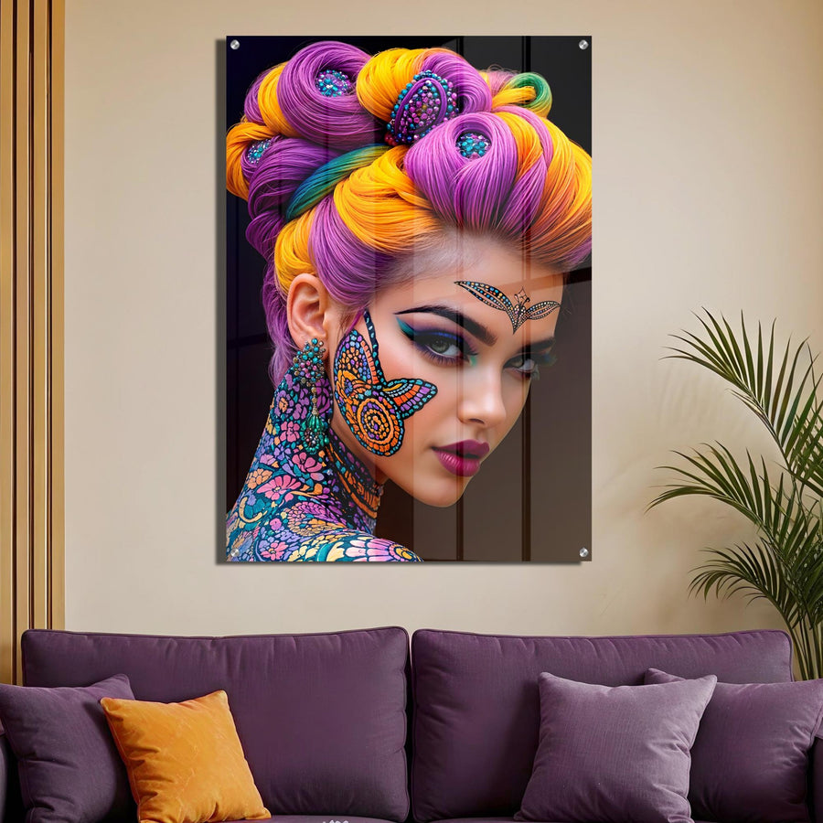 Rainbow Tattoo Portrait Acrylic Wall Art