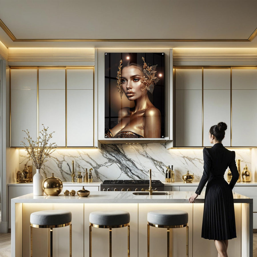 Gold Portrait Acrylic Wall Art – Radiant Woman