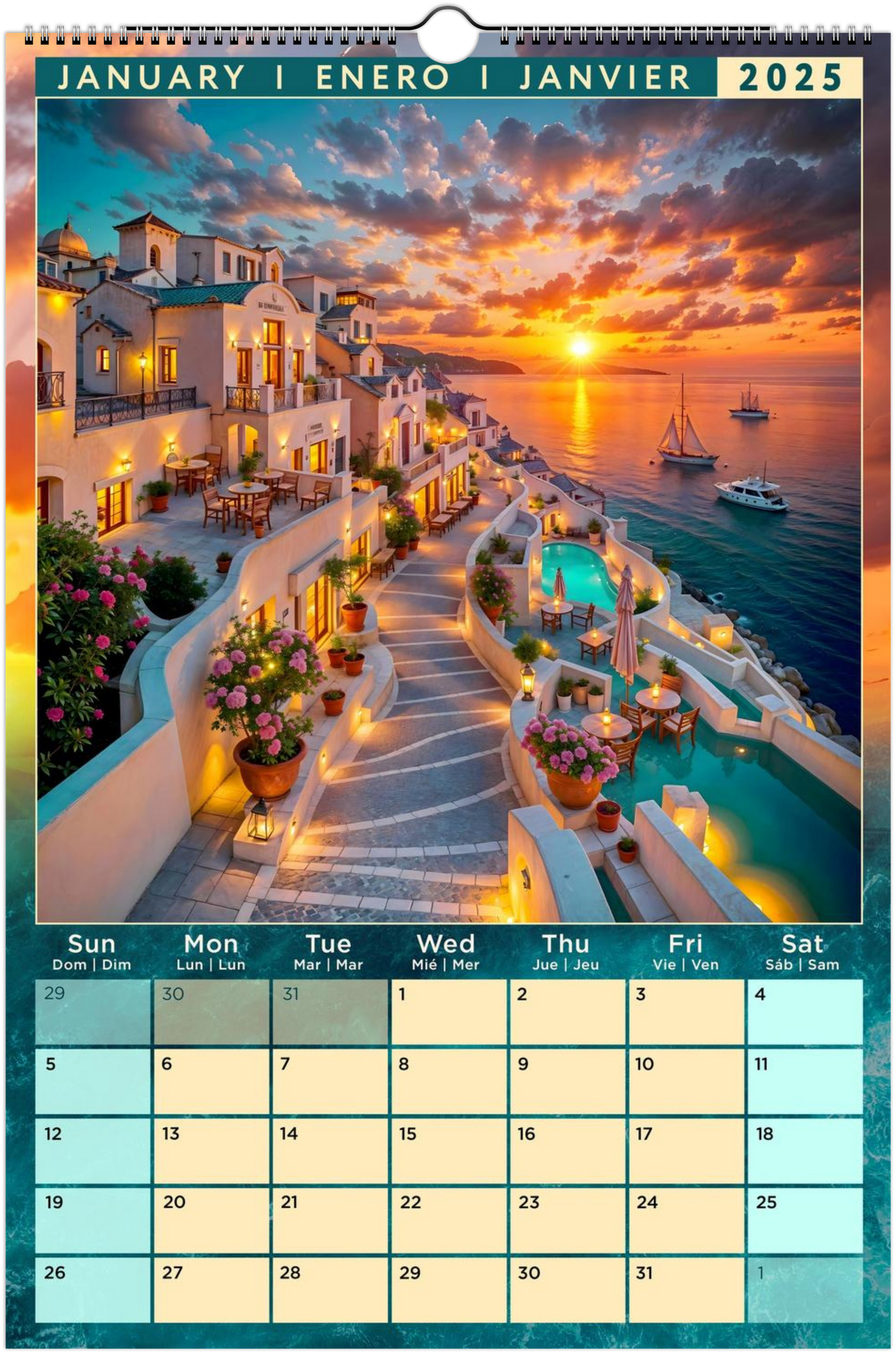 Mediterranean Coastal Full Year Wall calendars 2025 Azure Dreams (US & CA)