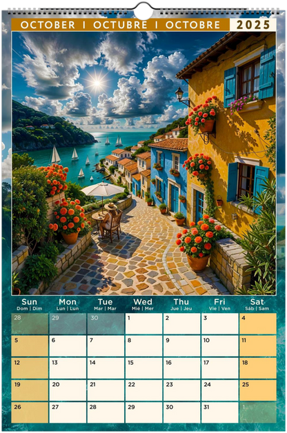 Mediterranean Coastal Full Year Wall calendars 2025 Azure Dreams (US & CA)