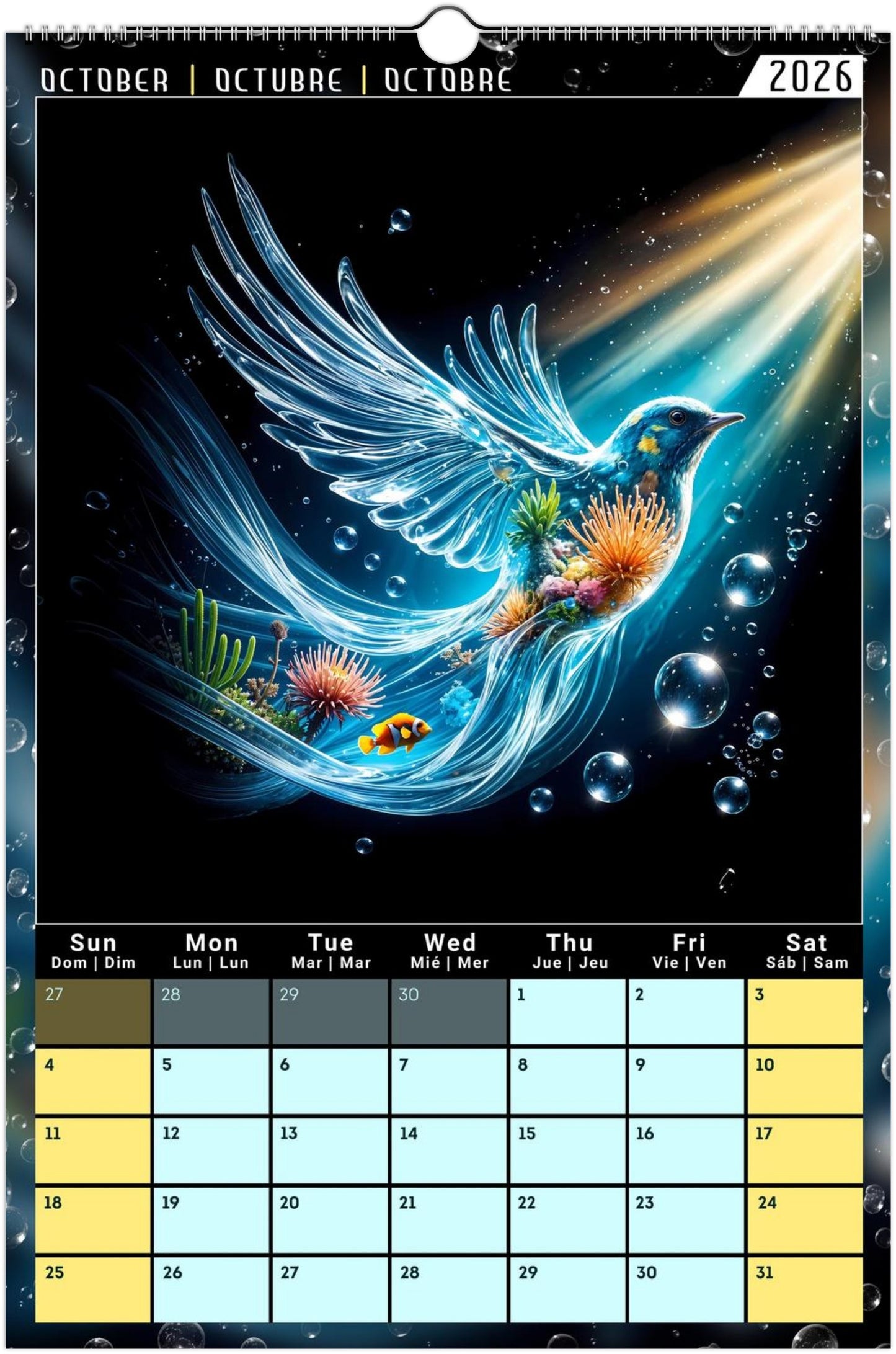 Water Pure Depth Full Year Wall Calendar 2026 (US & CA)