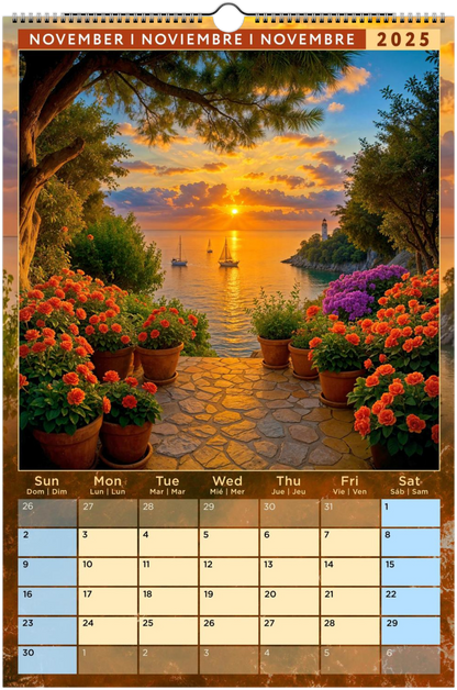 Mediterranean Coastal Full Year Wall calendars 2025 Azure Dreams (US & CA)