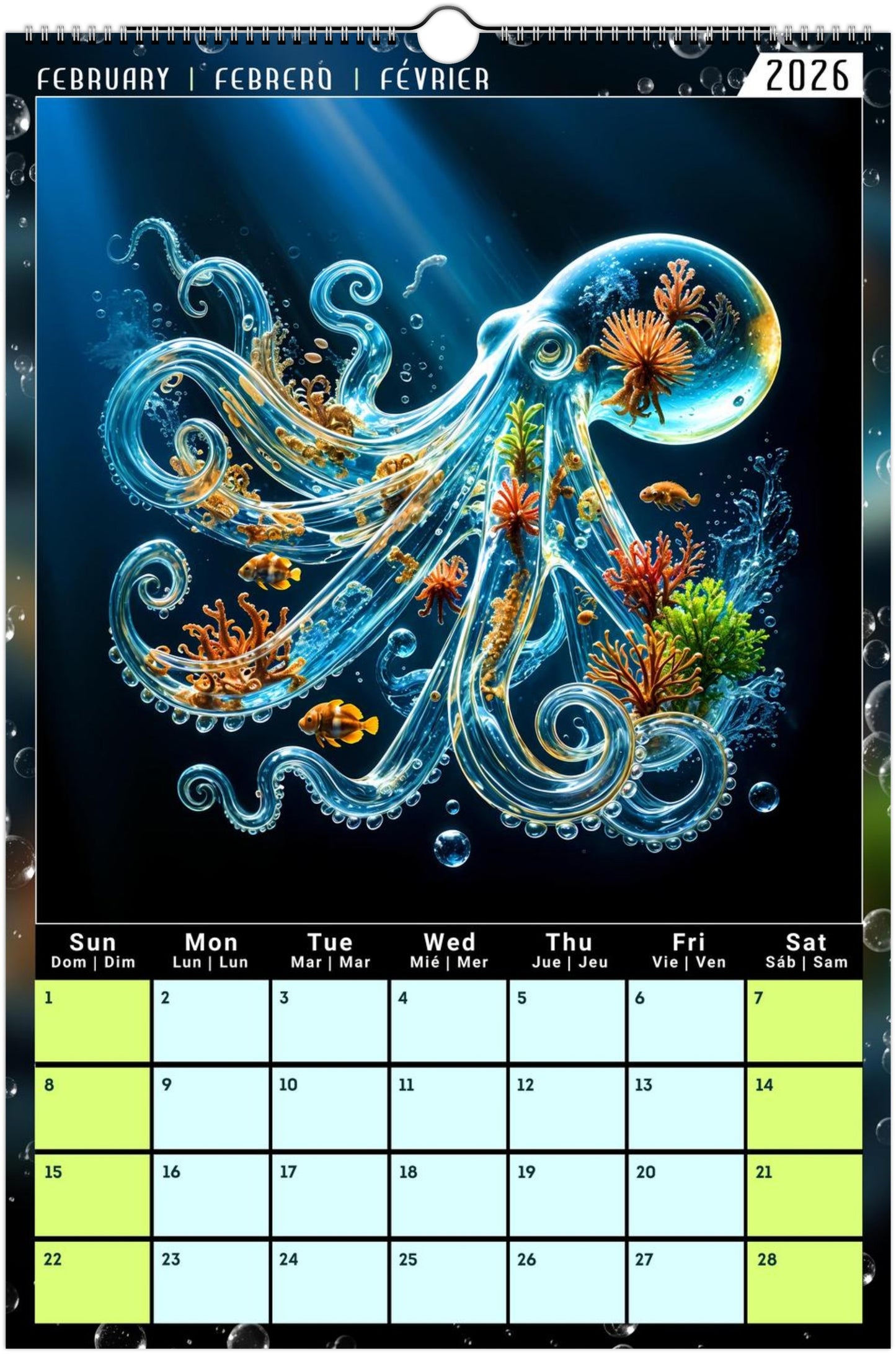 Water Pure Depth Full Year Wall Calendar 2026 (US & CA)